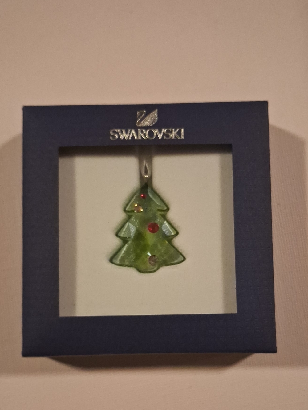 Swarovski Green Crystal Christmas Tree Pendant Ornament with Red Accents